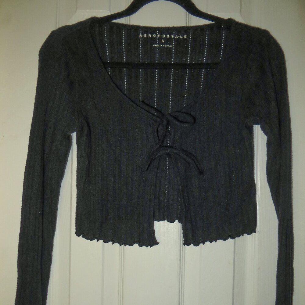 Aeropostale Black Ribbed Lace-Up Sweater